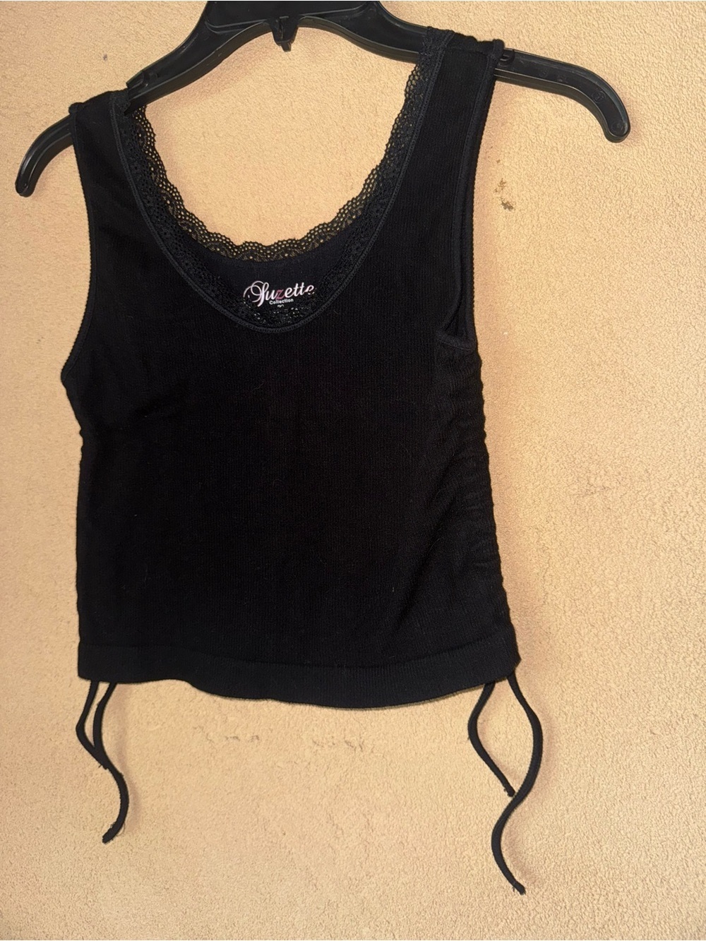 Sivette Black Lace-Trim Tank Top with Side Ties - Picture 3 of 3